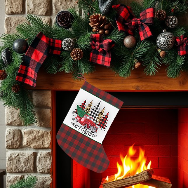 Meia De Natal Pequena Caminhão de Natal feliz e árvores (Criador carregado)