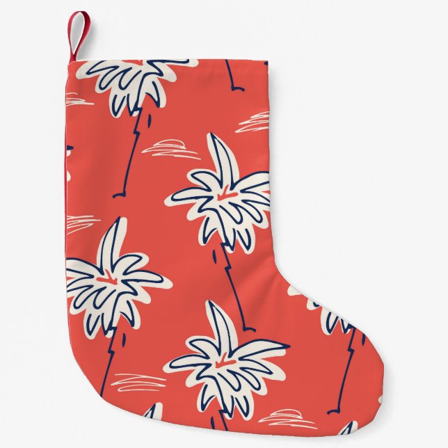 Meia De Natal Pequena Camisa de praia havaiana, padrão de palma de rabis (Frente)