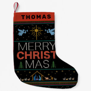 Meia De Natal Pequena Camisa Feia de Natal Religião Cristã