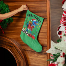 Meia De Natal Pequena Camiseta de Natal do T Rex Dinossauro Azul Carrega