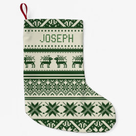 Meia De Natal Pequena Camisola feia verde & bege do Natal - seu nome