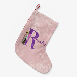 Meia De Natal Pequena Campy Purple Shimmer Fairy - Letra R Personalizada