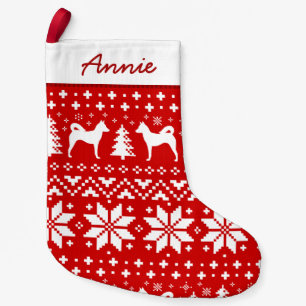 Meia De Natal Pequena Canaan Dog Silhouettes Pattern Cute Holiday