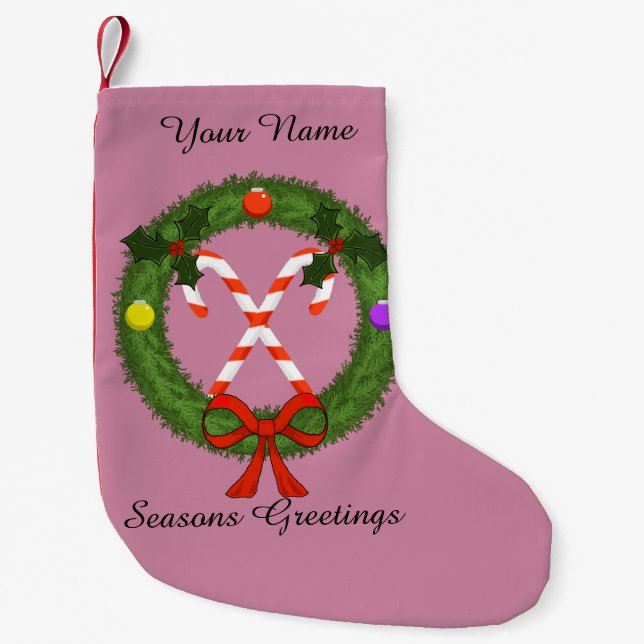 Meia De Natal Pequena Candy Cane Christmas Stocking (Personalizável) (Frente)