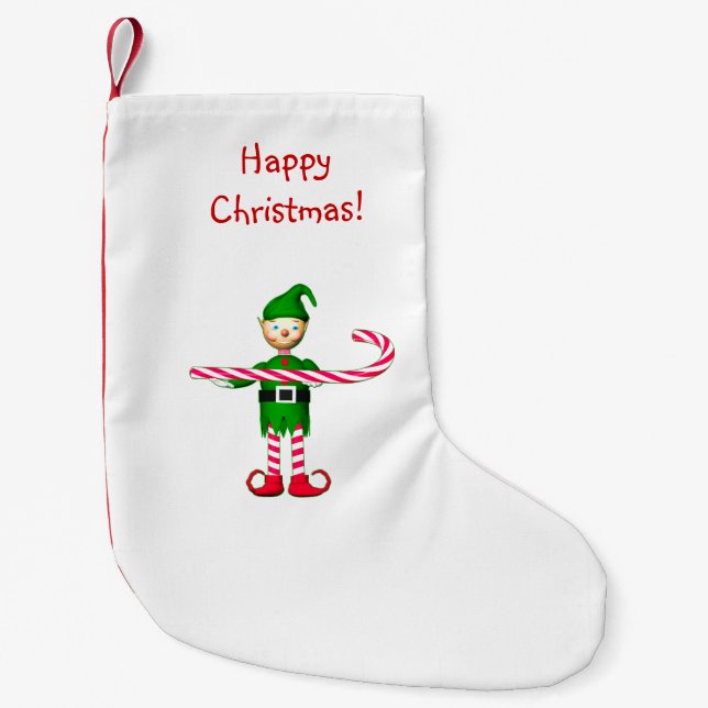 Meia De Natal Pequena Candy Cane Elf de Natal (Frente)