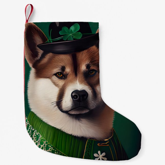 Meia De Natal Pequena cão akita na Rua. (Frente)
