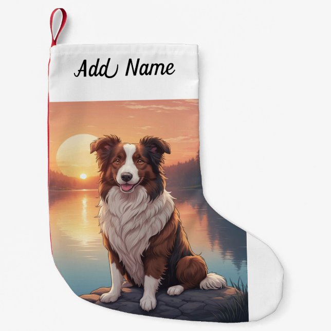 Meia De Natal Pequena Cão Border Collie (Frente)