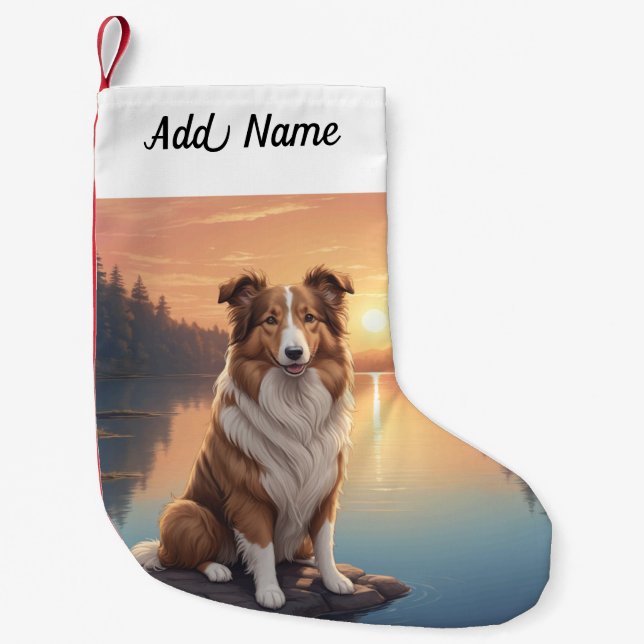 Meia De Natal Pequena Cão Collie (Frente)