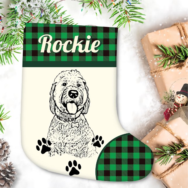 Meia De Natal Pequena Cão de Goldendoodle Personalizado (Criador carregado)