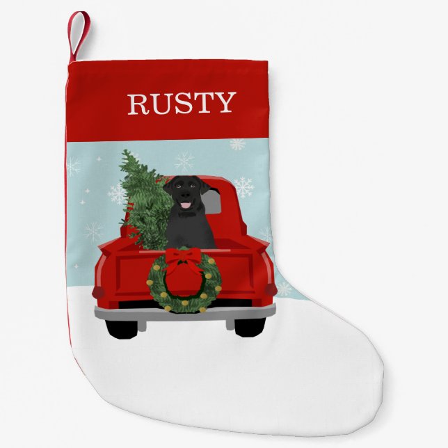 Meia De Natal Pequena Cão de Natal Black Labrador (Frente)