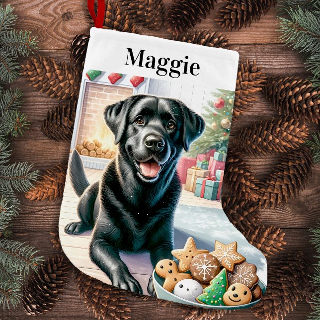 Meia De Natal Pequena Cão Festivo Negro Labrador Retriever (Criador carregado)