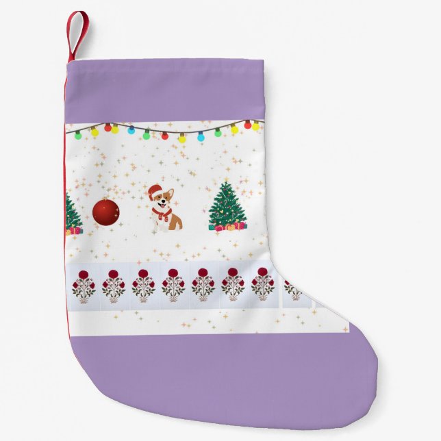 Meia De Natal Pequena Cão natal festivo (Frente)