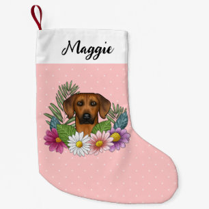 Meia De Natal Pequena Cão Ridgeback da Rodésia Flores Silvestres Colorid
