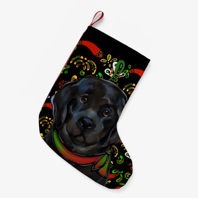 Meia De Natal Pequena Cão Terra Nova   (Frente (Pendurada))