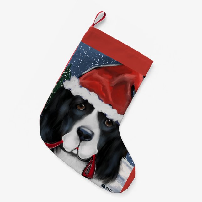 Meia De Natal Pequena Cão Terra Nova (Frente (Pendurada))