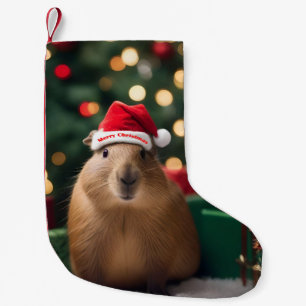 Meia De Natal Pequena "Capybara Claus: Uma Maravilha Festiva Bokeh"