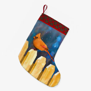 Meia De Natal Pequena Cardeais na Pintura da Cerca - Arte Original