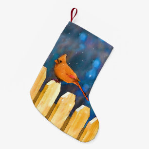 Meia De Natal Pequena Cardeais na Pintura da Cerca - Arte Original