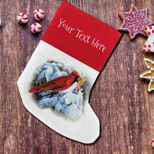 Meia De Natal Pequena Cardeal de Vintage no inverno - adicionar texto