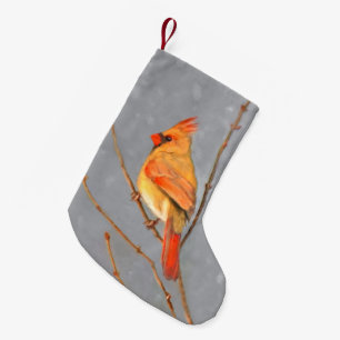Meia De Natal Pequena Cardeal em Pintura de Ramificação - Arte de Pás