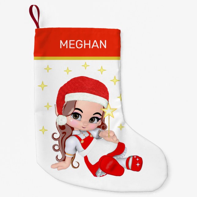 Meia De Natal Pequena Carol Fairy Girl & Stars (Frente)