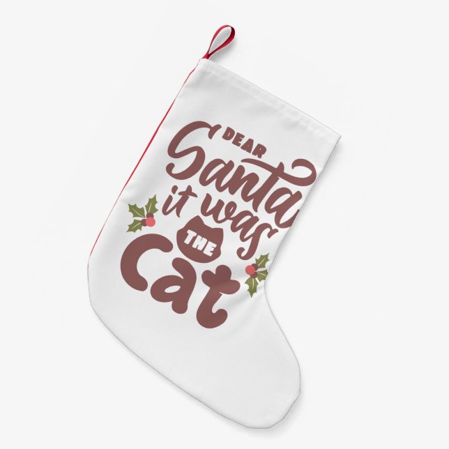 Meia De Natal Pequena Caros Papais noeis Engraçados, Era o Design de Gat (Frente (Pendurada))