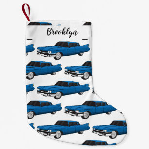 Meia De Natal Pequena Carro clássico azul gelado de 1959
