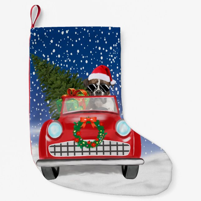 Meia De Natal Pequena Carro Condutor De Cachorro No Natal Da Neve (Frente)