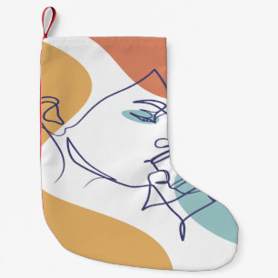 Meia De Natal Pequena cartaz de desenho de arte linear de mulher bebendo