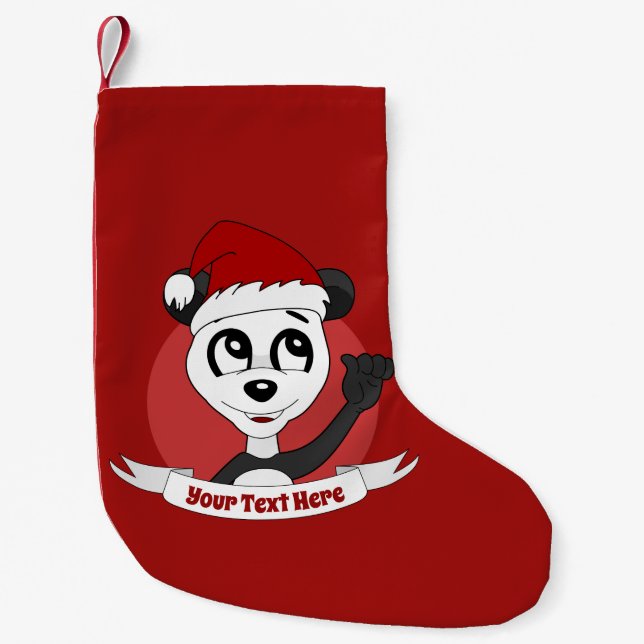 Meia De Natal Pequena Cartografia de Natal com um belo urso panda (Frente)