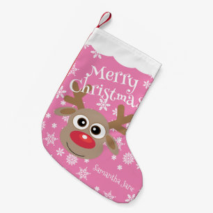 Meia De Natal Pequena Cartoon Bonito Reindeer White Flocos de Neve Giras