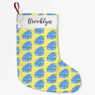 Meia De Natal Pequena Cartoon de cartonagem de leite feliz e bonito