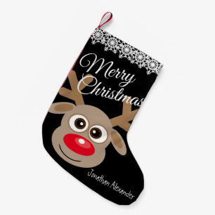 Meia De Natal Pequena Cartoon de Natal Bonito Reindeer Black Name