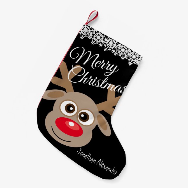 Meia De Natal Pequena Cartoon de Natal Bonito Reindeer Black Name (Frente (Pendurada))