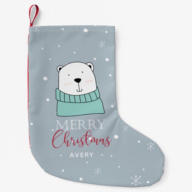 Meia De Natal Pequena Cartoon de Natal - Urso Personalizado (Frente)