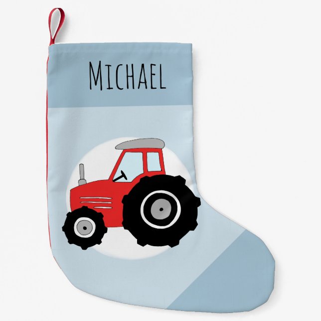 Meia De Natal Pequena Cartoon e nome do trator de Fazenda azul-bonito (Frente)