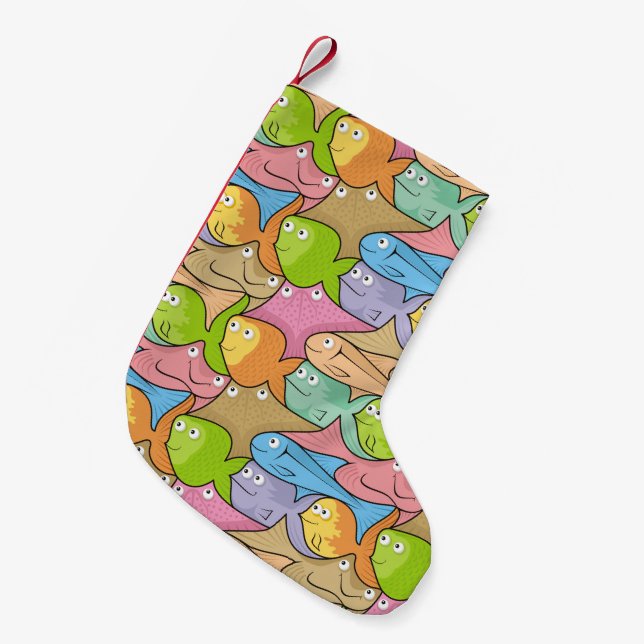 Meia De Natal Pequena Cartoon Fishes (Frente (Pendurada))