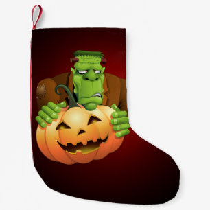 Meia De Natal Pequena Cartoon Frankenstein Monster com Pumpkin