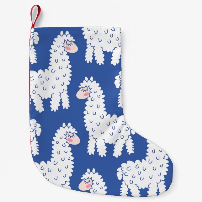 Meia De Natal Pequena Cartoon lama alpaca, padrão de colheita (Frente)