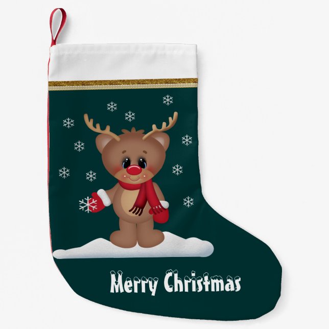 Meia De Natal Pequena Cartoon Natal Reindeer Holiday (Frente)