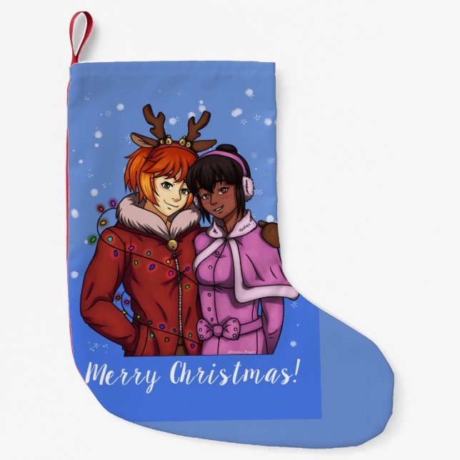 Meia De Natal Pequena Casal de Natal (Frente)