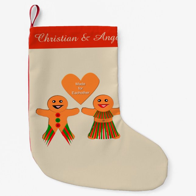 Meia De Natal Pequena Casal de pão de Natal bonito personalizado (Frente)