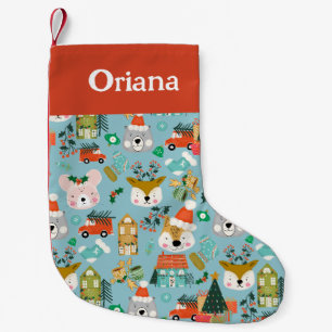 Meia De Natal Pequena Casas de Natal - Animais de Papais noeis de madeir