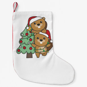 Meia De Natal Pequena castores, árvores de Natal, castores, castores, ca