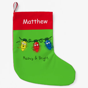Meia De Natal Pequena Cat Christmas Meowy and Bright