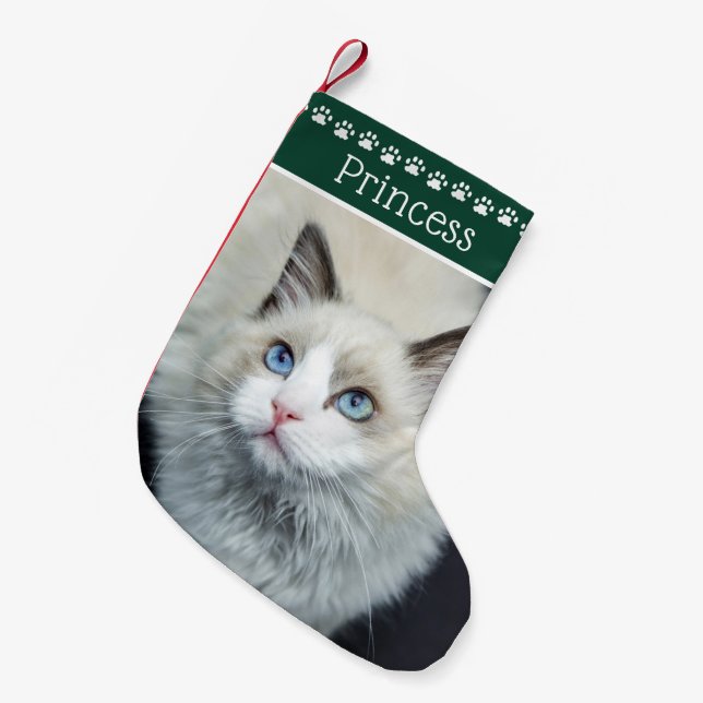 Meia De Natal Pequena Cat Paw Imprime o Nome Verde (Frente (Pendurada))