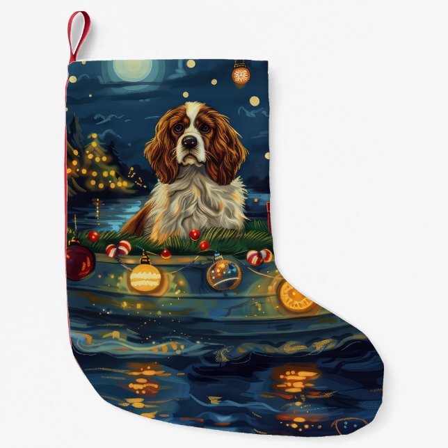 Meia De Natal Pequena Cavalier King Charles Christmas Voyage (Frente)