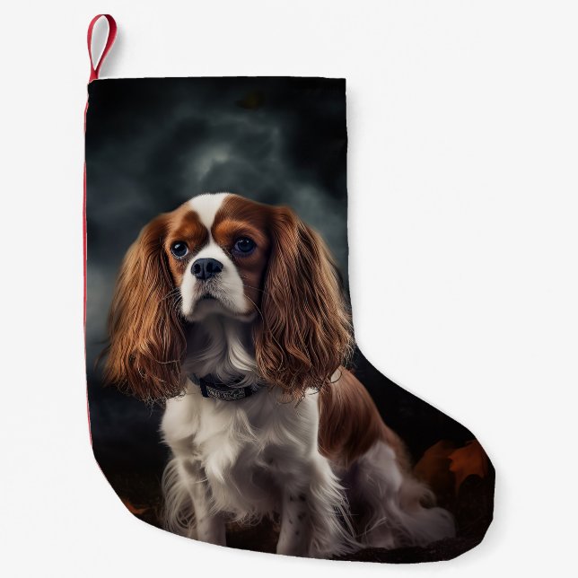 Meia De Natal Pequena Cavalier King Charles Spaniel Halloween Scary (Frente)