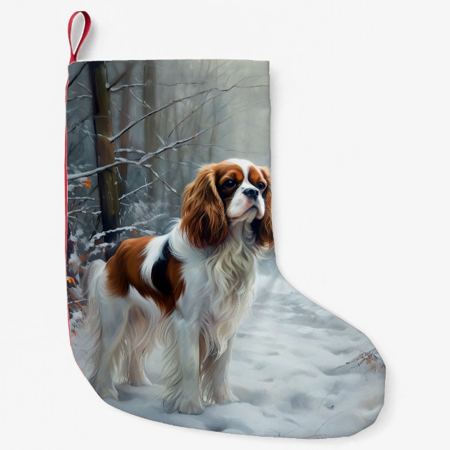 Meia De Natal Pequena Cavalier King Deixou Neve Natal Bruto (Frente)