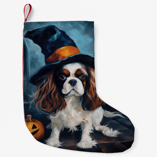 Meia De Natal Pequena Cavalier King Pumpkins Halloween Scary (Frente)